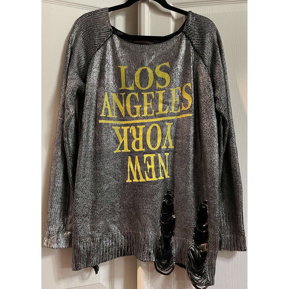 The Classic Sweater Womens Large Metallic Distressed Los Angeles New York